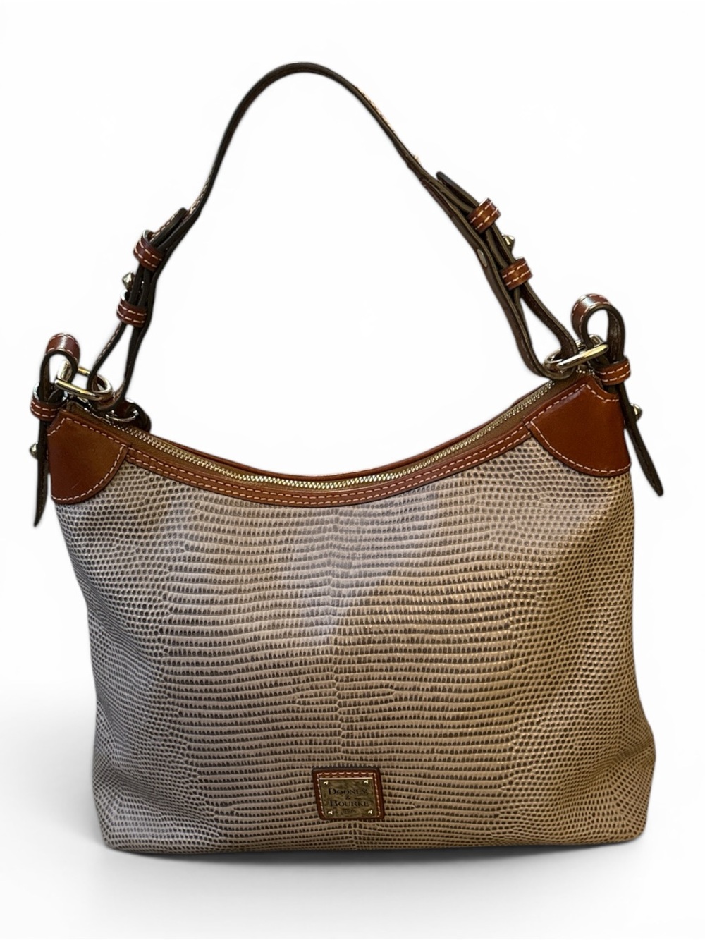 Dooney & Bourne Taupe Textured Shoulder Bag with Brown Trim